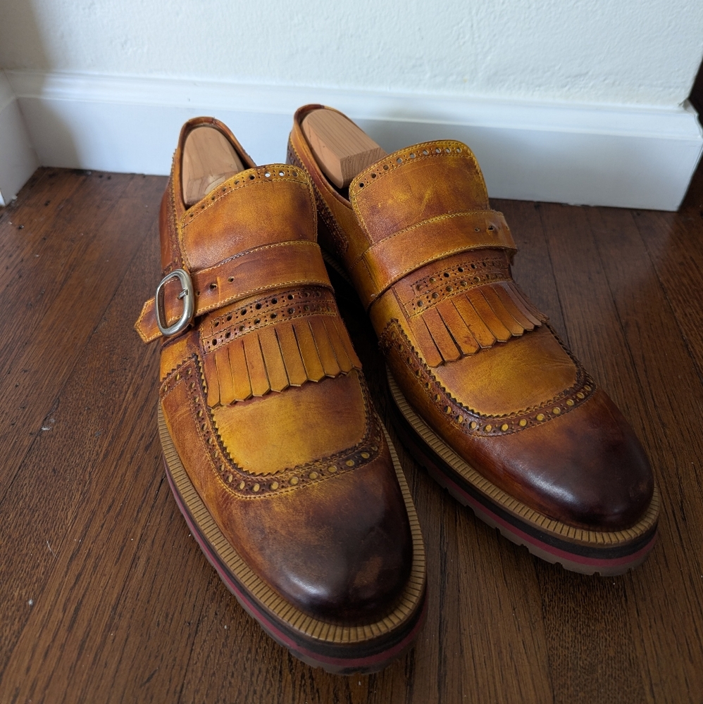 Mens Francesco Benigno made in Italy Tan Monk Shoes Size 10